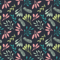Fototapeta premium Leaf floral print. Dark vector seamless pattern.