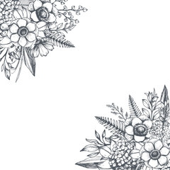 Floral background in sketch style.Vector hand drawn flowers and plants - 164497339
