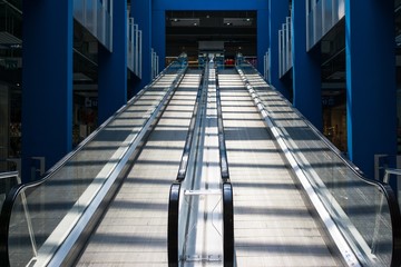 Escalator in shopping center. Slovakia