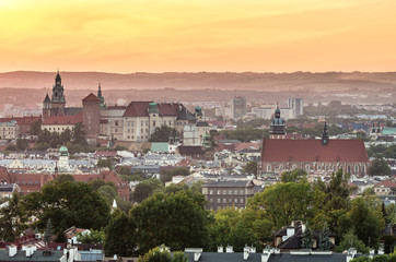 Fototapeta premium Krakow panorama from Krakus Mound, Poland landscape during sunset.