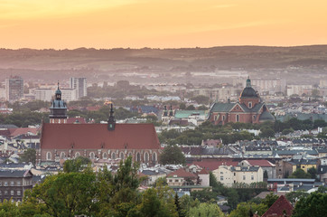 Fototapeta premium Krakow panorama from Krakus Mound, Poland landscape during sunset.