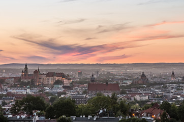 Fototapeta na wymiar Krakow panorama from Krakus Mound, Poland landscape in the evening.