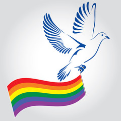 Dove flying with a Gay and Lesbian Flag. Dove Of Peace. Vector illustration.