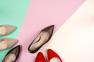 Fashion, female different shoes on high heels