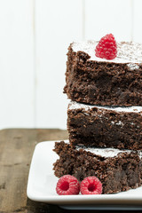 Chocolate brownies stack on a plate