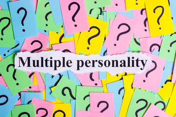 Multiple personality Syndrome text on colorful sticky notes Against the background of question marks
