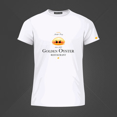 Original print for t-shirt. White t-shirt with fashionable design - Funny cartoon-style oyster. Vector Illustration