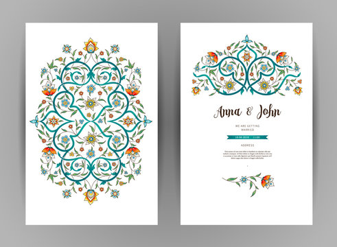 Vector vintage floral cards in Eastern style.