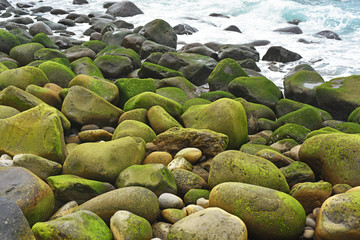 Group of stones near Atlantic ocean coast.