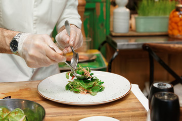 Chef is making vegetable starter