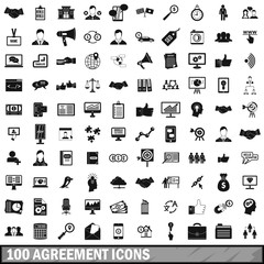 100 agreement icons set, simple style 