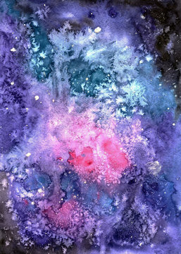 Watercolor galaxy. Space background. Starry night sky