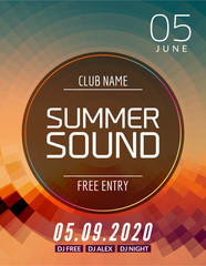 Music summer party poster graphic design. Disco dance flyer or poster template. Summer sound party event