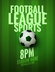 Soccer league flyer design template. Soccer poster invitation football sports