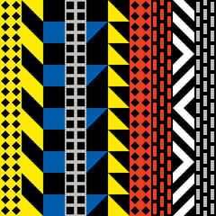 Retro color seamless pattern. Fancy abstract geometric art print. Ethnic hipster ornamental lines backdrop.