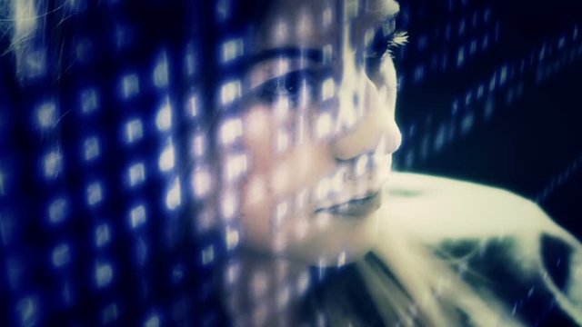 Woman developer hacking code