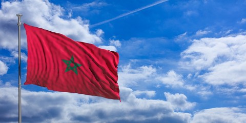 Morocco waving flag on blue sky. 3d illustration