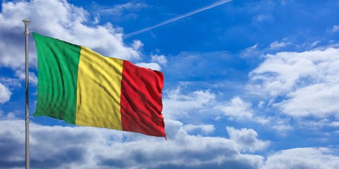 Mali waving flag on blue sky. 3d illustration