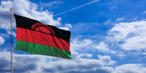 Malawi waving flag on blue sky. 3d illustration