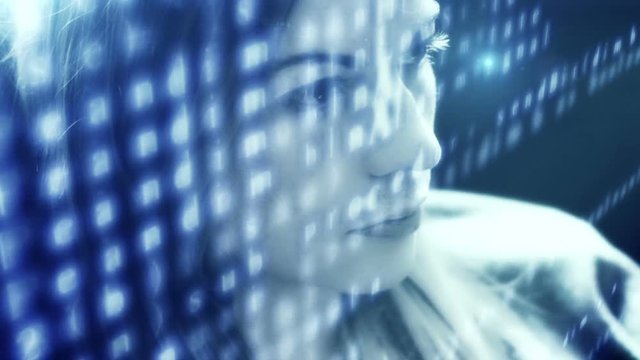 Woman developer hacking code