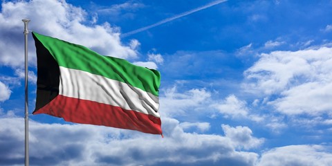 Kuwait waving flag on blue sky. 3d illustration