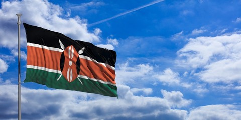 Kenya waving flag on blue sky. 3d illustration