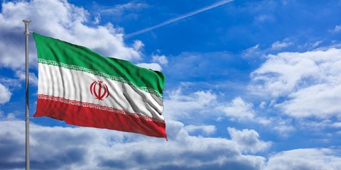 Iran waving flag on blue sky. 3d illustration
