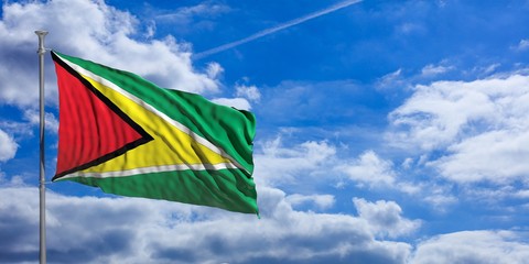 Guyana waving flag on blue sky. 3d illustration