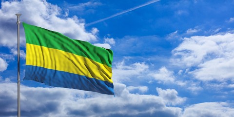 Gabon waving flag on blue sky. 3d illustration