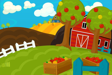 Obraz na płótnie Canvas Cartoon farm scene - background for different usage - for game or book - illustration for children