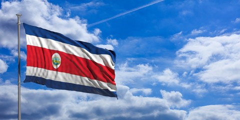 Costa Rica waving flag on blue sky. 3d illustration
