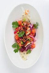 Vinaigrette with smoked eel, marinated daikon and Unagi sauce.