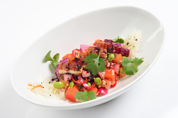 Vinaigrette with smoked eel, marinated daikon and Unagi sauce.