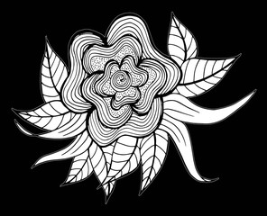 Doodle floral pattern in black and white. Page for coloring book: very interesting and relaxing job for children and adults. Zentangle drawing. Flower carpet in magic garden