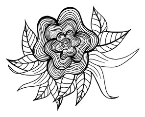 Doodle floral pattern in black and white. Page for coloring book: very interesting and relaxing job for children and adults. Zentangle drawing. Flower carpet in magic garden