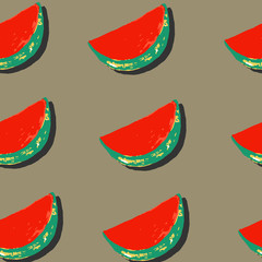 Cute seamless vector pattern with watermelon slices - 164510744