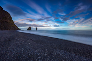 Reynishverfisvegur, Reynisfjara black sand beach near Vik village, Iceland