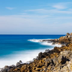 Fototapeta na wymiar Beautiful greek seascape at sunny day, long time exposure, Crete