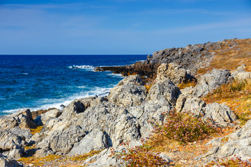 Fototapeta na wymiar Beautiful greek seascape at sunny day, Malia, Crete