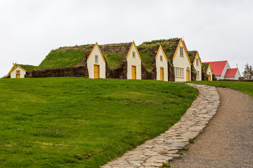 Fototapeta na wymiar Glaumbaer village and small cottages with turf roofs in Northern Iceland