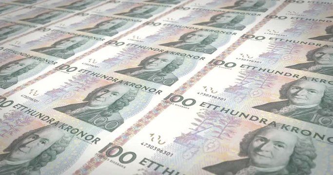 Banknotes of one hundred Swedish kronor or Swedish crown of Sweden, loop