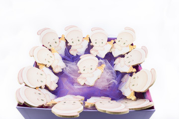 Box with souvenirs shaped like babies.