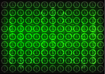 Dollar icons on a green background. High tech