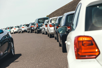 Traffic jam with a lot of cars on the way