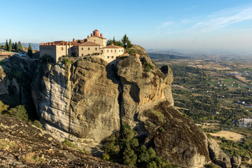 Amazing Sunset Landscape of Holy Monastery of St. Stephen in Meteora, Thessaly, Greece