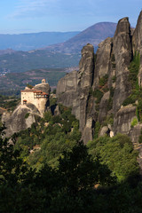 Fototapeta na wymiar Outside view of Orthodox Monastery of St. Nicholas Anapausas in Meteora, Thessaly, Greece