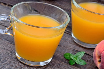Peach juice in a glasses