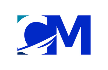 CM Negative Space Square Swoosh Letter Logo