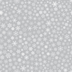 Fototapeta premium Seamless pattern of snowflakes, white on gray