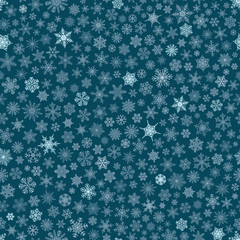 Seamless pattern of snowflakes, white on blue